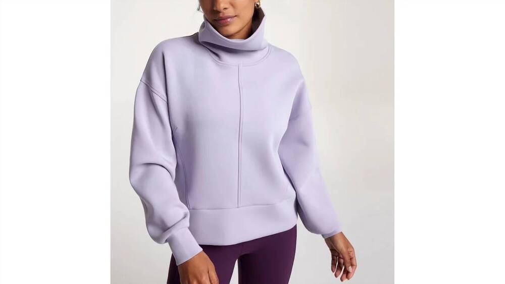 NEW CALIA metal lily soft scuba funnel neck sweatshirt in purple